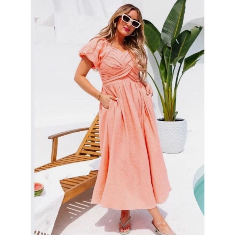 Ivy City Co Sawyer Peach Cotton Gauze Dress